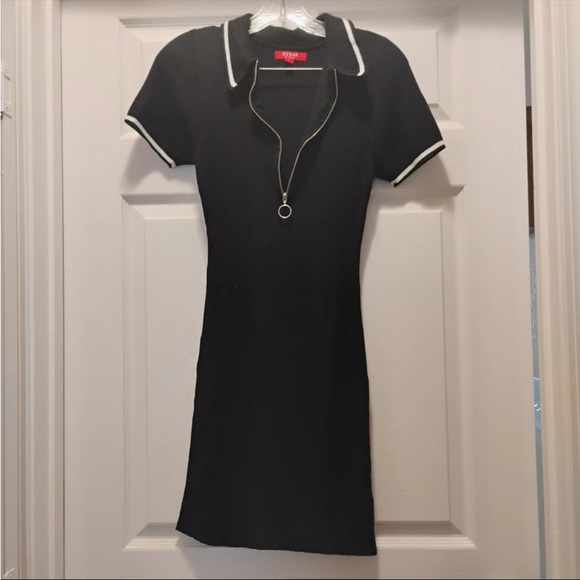 Guess Bodycon Black Casual Collared Chic Form Fitting Classy Dress Size L - Picture 2 of 8